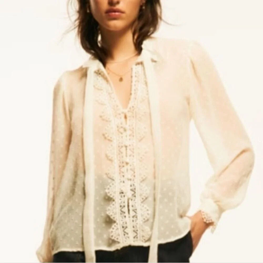 Zara Romantic Lace Tie Blouse